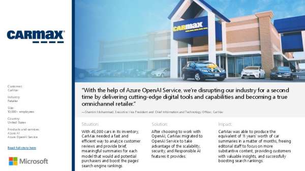CarMax puts customers first with car research tools powered by Azure OpenAI Service